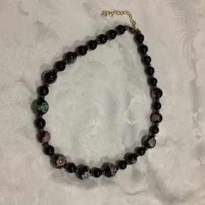 Black Hand painted Beaded Necklace